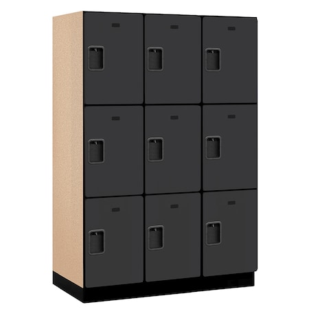 Salsbury Industries 3 Tier Designer Locker, 54"Wx76"Hx21"D, 9 Door, Black 18-23361BLK